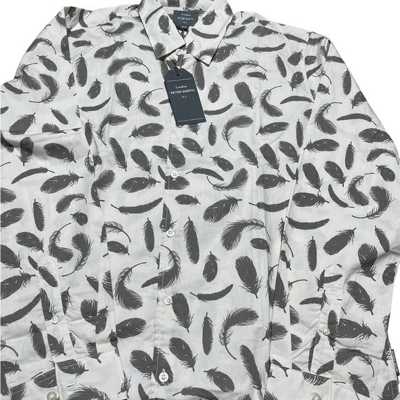 Peter Werth London XL NEW Feather Long Sleeve Button Down Shirt Business Casual - Picture 2 of 3